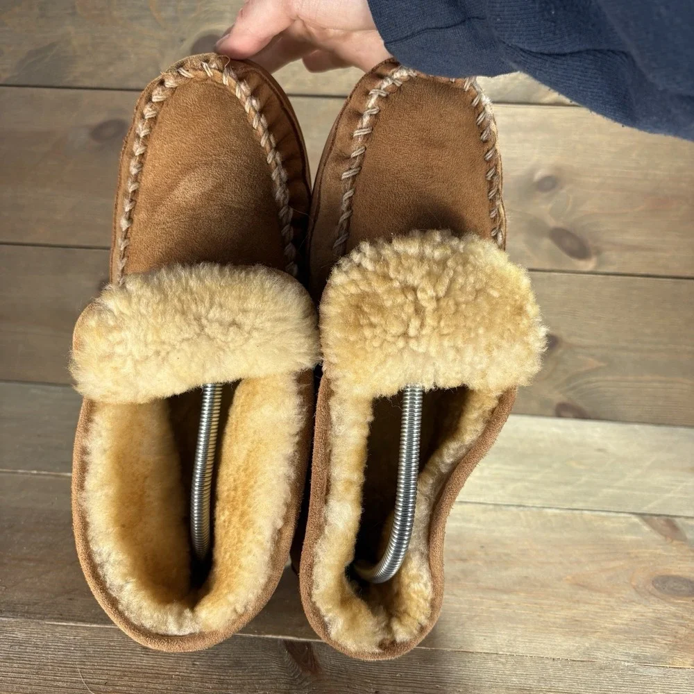 ll bean wicked good mens size 9 shoes brown suede shearling boot moc slippers